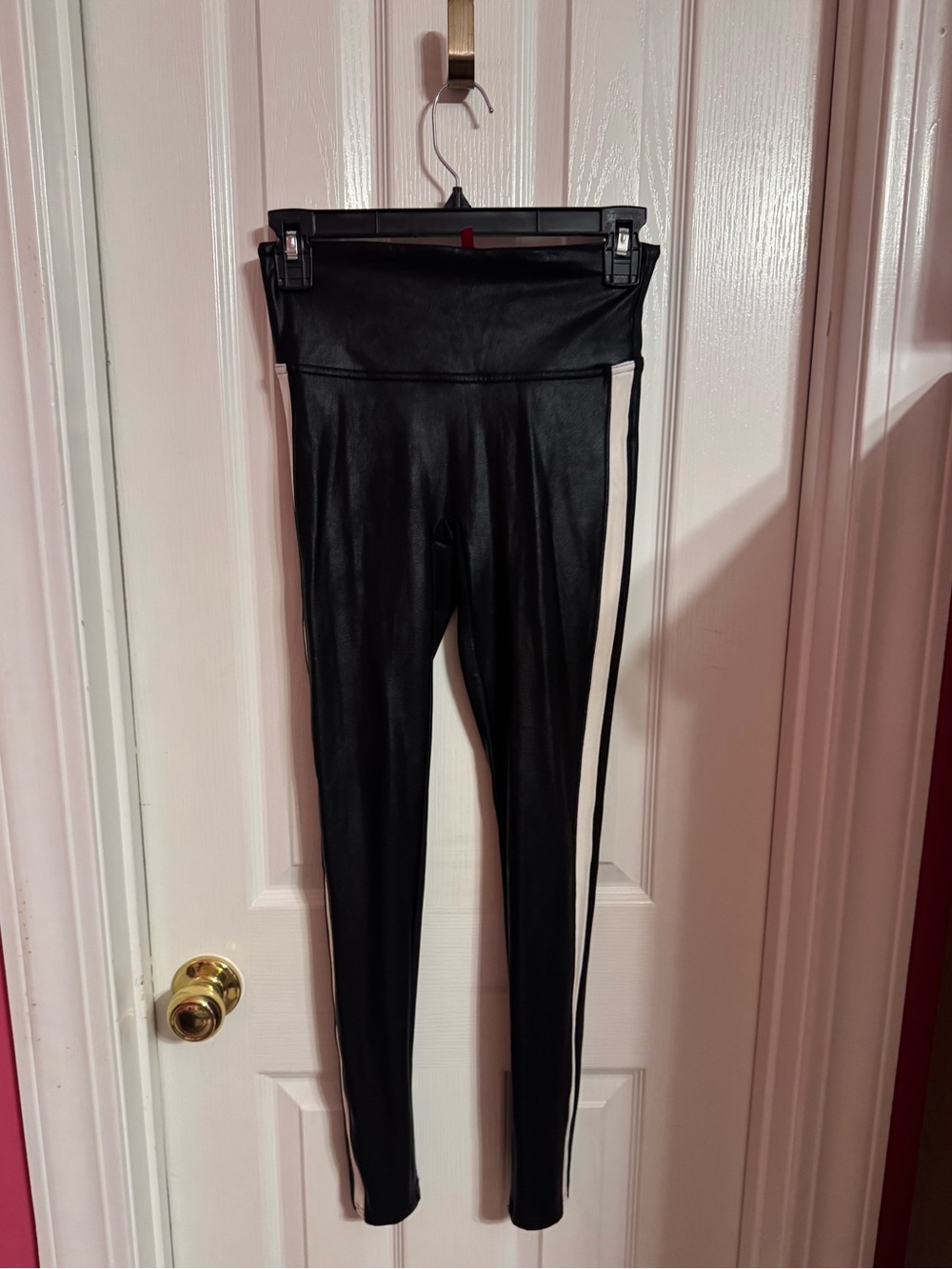 Black Spanx Leggings with White Side Stripe